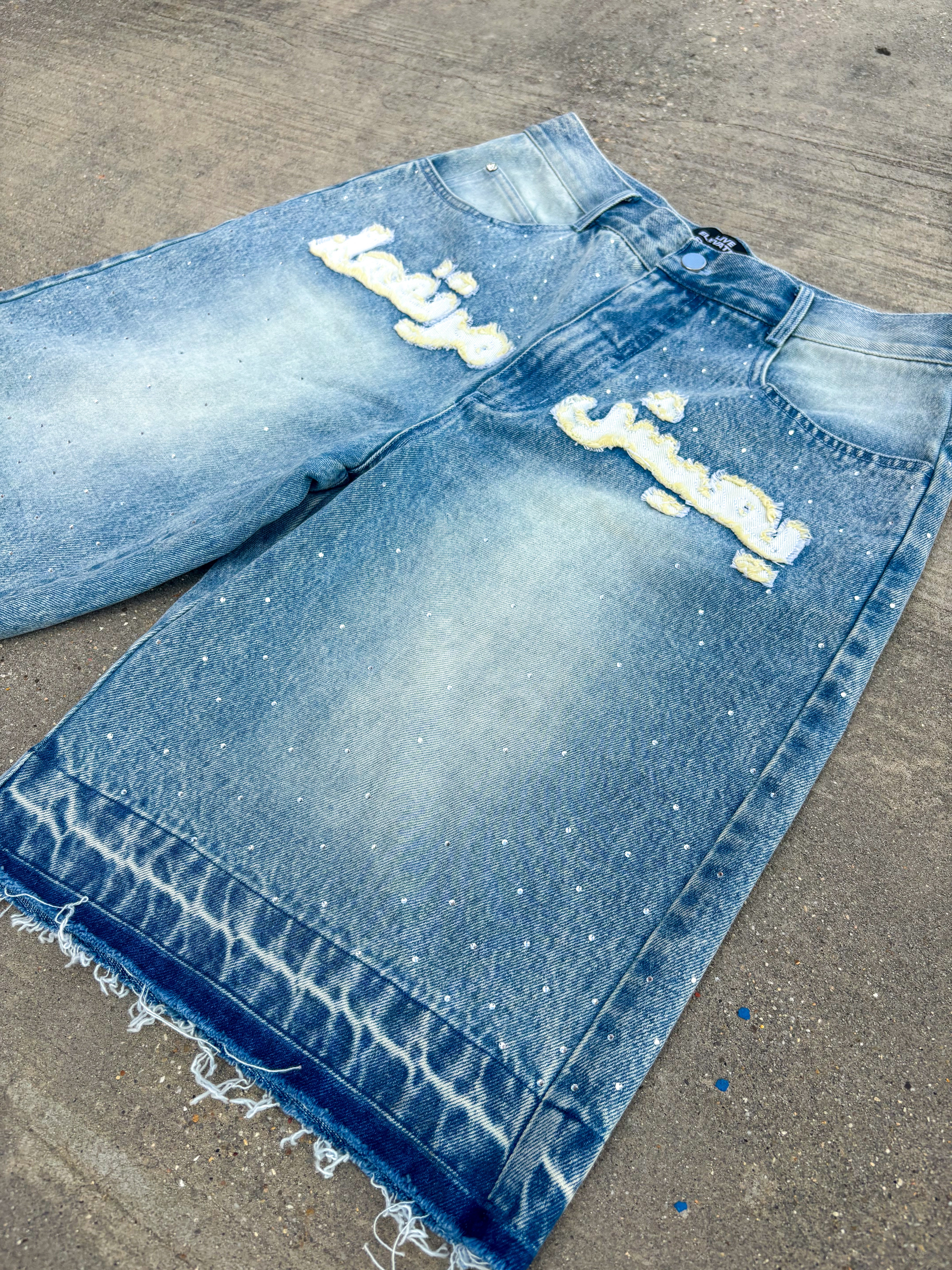 "Live Elevated" Arabic Denim Jorts